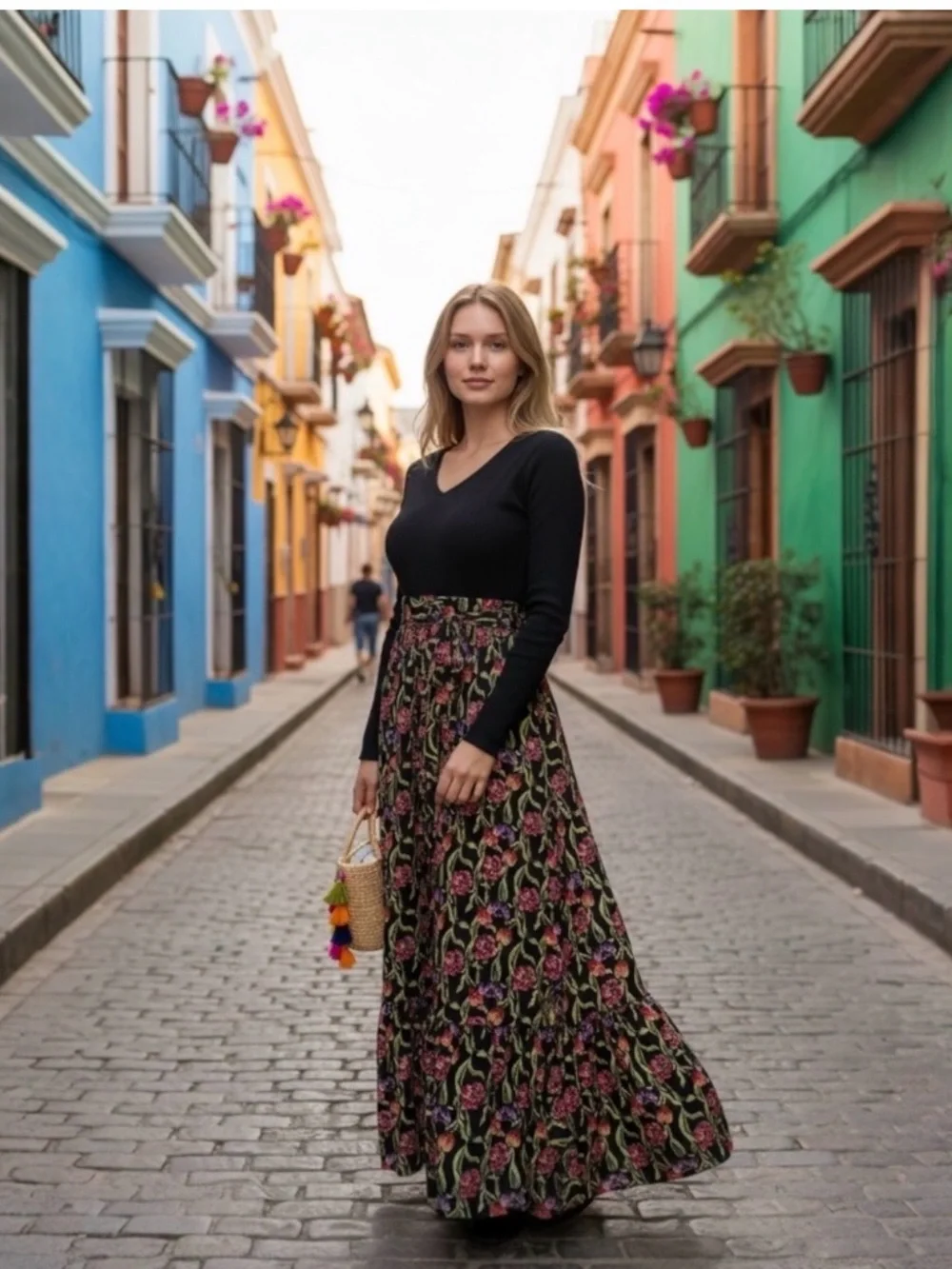 Black Floral Maxi Dress A-Line